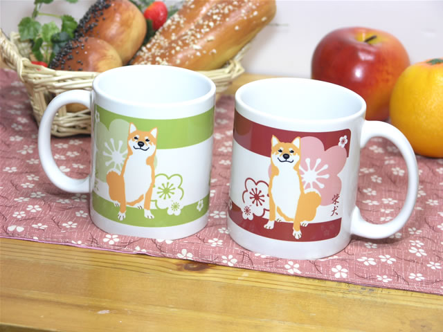 柴犬と梅ペアマグカップ