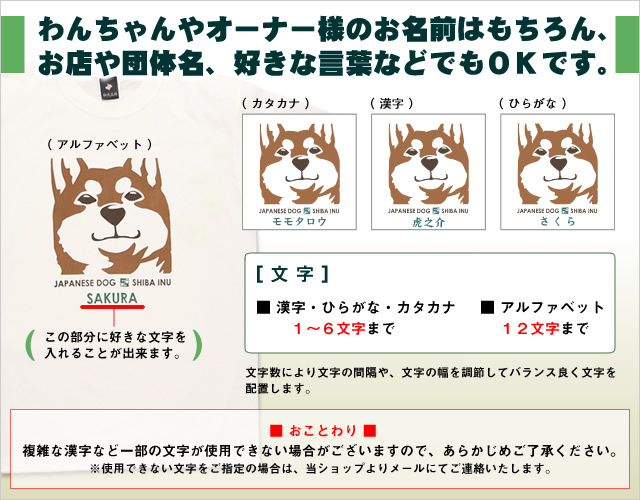 柴犬顔アップTシャツ(名入れ)説明