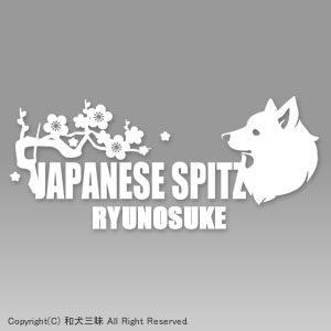 お名前ステッカー　日本スピッツ（梅/波）