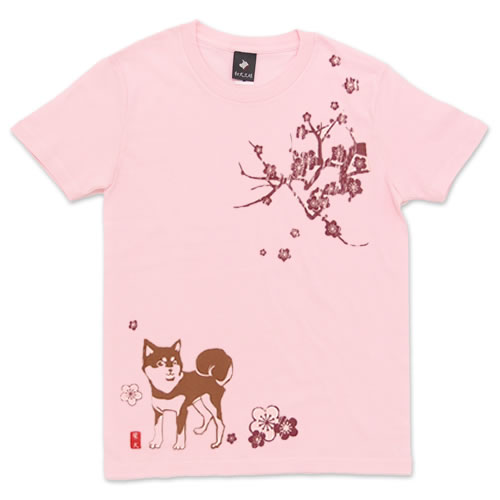 柴犬と梅（ポーズレディースＴシャツ）赤柴