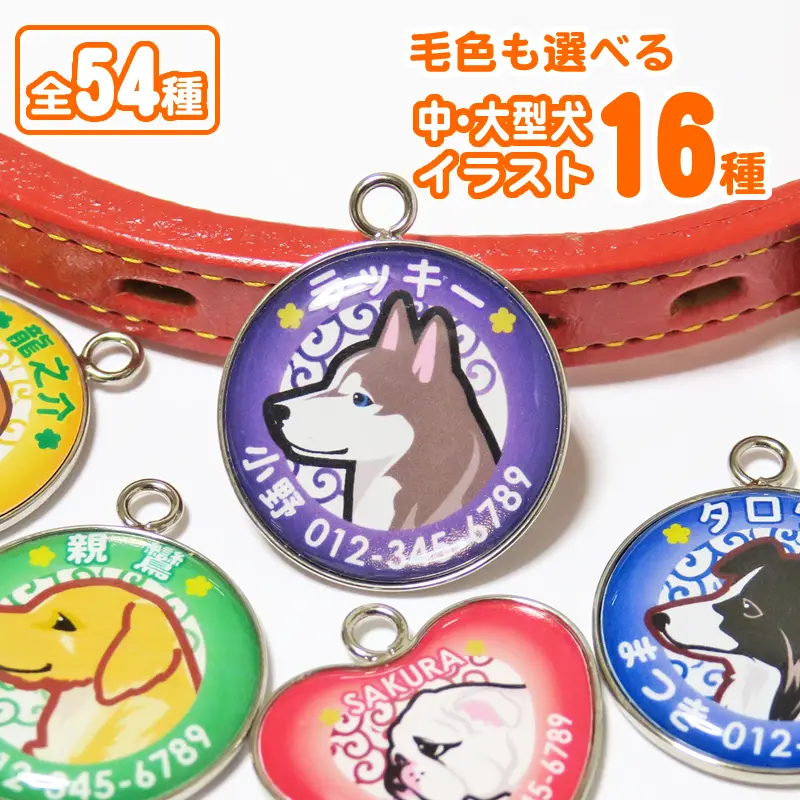 迷子札 中・大型犬イラスト（中・大型犬16犬種）