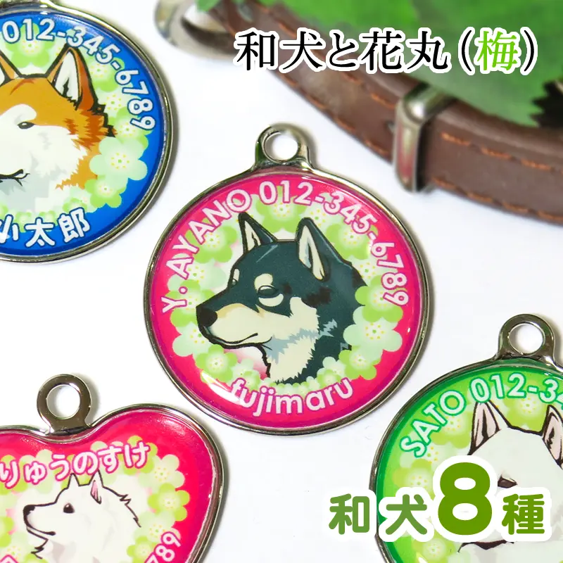 迷子札 和犬と花丸 梅